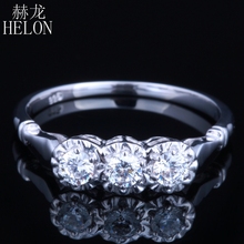 HELON Solid 10k White Gold Jewelry 0.3ct Genuine Moissanites Diamond Ring Engagement Wedding Exquisite Women Three Stone Ring 2024 - buy cheap