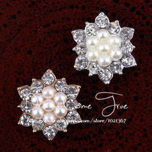 50 unids/lote 17 MM 2 colores artificial de aleación de botón para la boda un "estallido" de diamantes de imitación botón con centro de perla para el arte Accesorios 2024 - compra barato