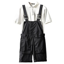 Short Jumpsuit Men Summer Hip hop Man Thin Loose Black Streetwear Short Pants Workwear cargo pants men overalls man X9114 2024 - купить недорого