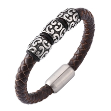 Simple Man Accessories Jewelry Vintage Brown Braided Leather Men Bracelet S.Steel Magnetic Buckle Rock Leather Bangle New SP0161 2024 - buy cheap