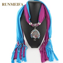 Женский акриловый шарф RUNMEIFA, ожерелье из металлического сплава с подвеской в виде павлина, аксессуары для шарфа, 180*40 2024 - купить недорого