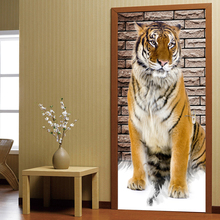 Pegatina de puerta de tigre estéreo 3D, papel tapiz de Animal creativo moderno para niños, dormitorio, sala de estar, decoración de Puerta del hogar, autoadhesivo de PVC 2024 - compra barato
