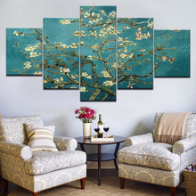Arte poster de parede em flores de pêssego, tela moderna impressa em hd, 5 painéis, fotos da sala de estar, decoração da casa, pintura modular 2024 - compre barato