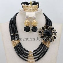 Novo conjunto de joias com miçangas pretas africanas, joia de noiva e colar com contas douradas padrão nigeriano, frete grátis wa226 2024 - compre barato