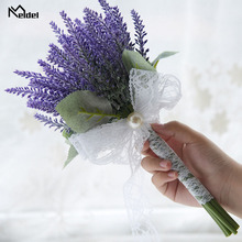 Meldel Wedding Bouquet Artificial Silk Lavender Flower Bunch of Flowers Purple Bridesmaid Sister Holding Flower Wedding Supplies 2024 - buy cheap