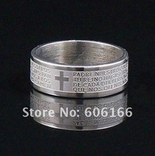 30x  8mm Silver Tone Etched Spanish Bible Lord's Prayer Cross Ring Stainless Steel Rings Fashion Religious Jewelry Wholesale 2024 - buy cheap