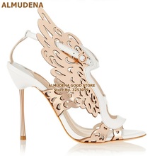 ALMUDENA Champagne Gold Butterfly High Heel Sandals Metal Thin Heels Wing Wedding Shoes Color Patchwork Cage  Buckle Strap Pumps 2024 - buy cheap