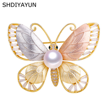 Shdiyayun broche de pérola 2019 para mulheres, broches de borboleta fosco, joias finas de pérola de água doce em tecnologia italiana 2024 - compre barato