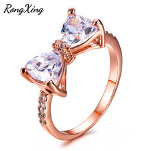 RongXing Cute Bowknot White Zircon Butterfly Rings for Women Vintage Fashion Rose Gold Filled Birthstone Ring Engagement Jewelry 2024 - buy cheap