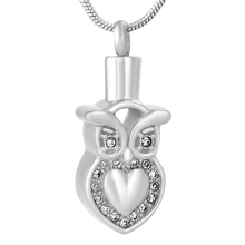 Ijd9615 coração cristal coruja cromado coruja colar para cinzas de animal suporte aço inoxidável jóias para lembrança do funeral atacado 2024 - compre barato