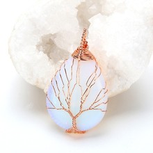 Natural Stone Tree of Life Wrapped Drop Pendant necklace for women Quartz crystal Opal Handmade Rose Gold Color pendant jewelry 2024 - buy cheap