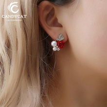 Fashion Drop Earrings For Women Simple Sweet Pearl Rose Rhinestone Clip Earrings Jewelry Trendy Party Gifts Wholesale 2024 - buy cheap