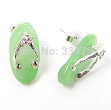 Pendientes de poste de Plata de Ley 925 con diseño de chanclas, piedra verde Natural de 15x8mm, para chicas 2024 - compra barato