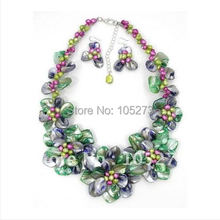 Colorful Mother OF Pearl Shell Freshwater Pearl Wired Flower Necklace /Earring Set 18'' inchs Wholesale New Free Shipping FN835 2024 - buy cheap