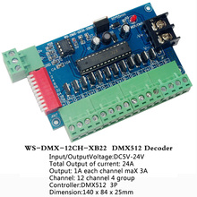 12ch dmx512 controlador de tensão constante comum de anodo, decodificador led; 5 ~ 24v; saída 1a cada canal max 3a; saída total de corrente 24a 2024 - compre barato