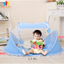 Палатка для новорожденных, портативная кроватка с подушкой, синяя однотонная москитная сетка, для новорожденных 2024 - купить недорого
