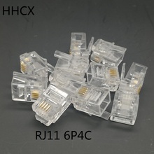 100 unids/lote 4 Pin RJ11 6P4C teléfono cristal conector de clavija 2024 - compra barato