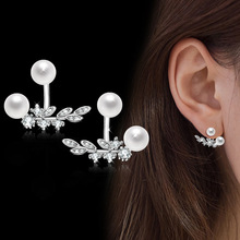 Pearl Zircon Leaves Stud Earrings For Women Earring Earings Silver color plated Jewelry Earing Brincos Brinco Oorbellen F433 2024 - buy cheap