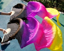 2018 female high quality Chinese silk veils dance fans Pair of belly dancing fans cheap hot sale Black + Purple +Rose+ Yellow 2024 - buy cheap