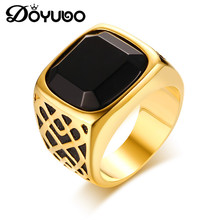 DOYUBO Hot Sale Men Gold Color Stainless Steel Rings With Square Black Onyx Punk Style Male Fashion NewRings Accessories DA084 2024 - buy cheap