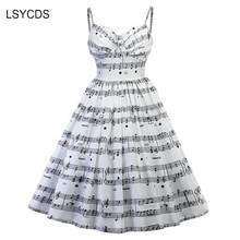 LSYCDS White Women Summer Dresses Musical Symbol Print Sexy Backless Spaghetti Strap V Neck Big Swing Party Vintage Dress 2024 - buy cheap