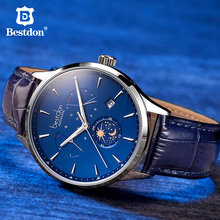 Bestdon Switzerland Luxury Brand Mechanical Watch Men Automatic Moon Phase Blue Leather Wristwatch Man Relogio Masculino 2019 2024 - buy cheap