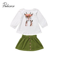 Conjunto blusa e saia botão infantil feminina, camiseta de manga longa floral para crianças outono 2018 2024 - compre barato