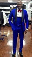 Handsome Royal Blue Groomsmen Shawl Lapel Groom Tuxedos Men Suits Wedding/Prom/Dinner Best Man Blazer(Jacket+Pants+Vest) 2024 - buy cheap