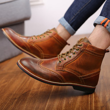 Botas de tobillo brogue de vaquero vintage de talla grande botas de cuero genuino de Punta puntiaguda tallado zapatos de caballero botas hombre 2024 - compra barato