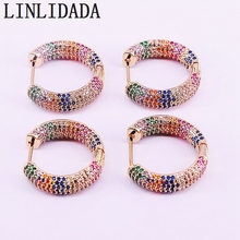 4Pairs Delicate CZ Earrings Gold Color Multicolor rainbow Cubic Zirconia Hoop Earrings for Women  wedding party jewelry 2024 - buy cheap