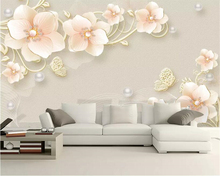 Beibehang-papel tapiz personalizado 3D en relieve, joya, flor, mariposa, Fondo de TV moderna, papel de pared, decoración del hogar, tapety 2024 - compra barato