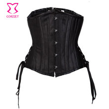 Sexy Gothic Lingerie Plus Size Corset Underbust Waist Trainer 6XL Black Satin 24 Steel Boned Waist Slimming Corset And Bustiers 2024 - buy cheap