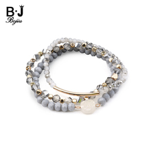 BOJIU 3 Pcs/Set Trendy Bracelets For Women Crystal White Quartz Gold Tube Tiny Beads Copper Nuggets Bracelet Jewelry BCSET179 2024 - buy cheap