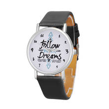Fashion Casual Watch Clock For Women Follow Dreams Words Letter Pattern Leather Strap Bracelet Watches Relojes Mujer 2024 - купить недорого