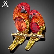 AZORA Two Red Bird Gold Color Gorgeous Crystal Fashion Costume Pin Brooch TP0009 2024 - buy cheap