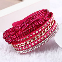 Pulseira de couro feminina, bracelete de strass com múltiplas camadas, de cristal, joia para mulheres, imperdível 2024 - compre barato