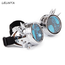 LELINTA Men Women Blue Clear Glass Lens With Mesh Silver Rivet Goggles Steampunk Glasses Cosplay Vintage Welding Gothic Eyewear 2024 - buy cheap