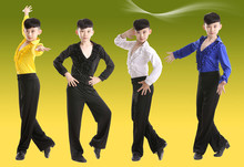 Blue White Black Ballroom Stage Modern Boys children's Latin dance costumes boys shirt+pants suit Latin Dancewear Ruffly clothes 2024 - buy cheap