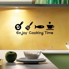 "Enjoy Cooking Time"-pegatina de pared impermeable para armarios de vidrio, Decoración de cocina, vinilo, arte, pegatinas extraíbles 2024 - compra barato
