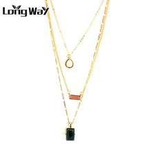 Longway colar multicamadas maxi boho, pingente de cristal verde, bijuterias, colares étnicos de ouro, corrente, escondidos, 160085103 2024 - compre barato