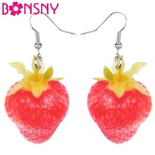 Bonsny brincos acrílicos de morango doce pendurado longo fofo joias de frutas para mulheres meninas adolescentes acessório de verão 2024 - compre barato