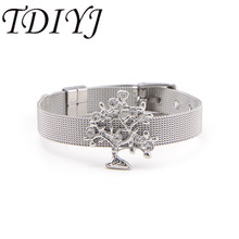 TDIYJ Big Tree With Crystal Slide Charms Stainless Steel Mesh Bracelet For Women Jewelry 1Set 2024 - buy cheap