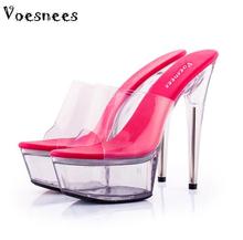 Sandalias de plataforma para mujer, zapatos de tacón transparente de cristal de 15cm, color fluorescente, Sexy, 34-44 talla grande, 2019 2024 - compra barato
