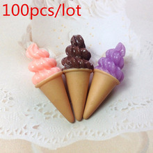 Cono de helado de comida de simulación 3D de resina Kawaii, postre en miniatura, decoración de casa de muñecas, manualidades de resina, venta al por mayor, 100 Uds. 2024 - compra barato