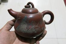 Old Chinese Handcraft Enameled  YiXing Purple Clay  (red stoneware) Teapot ,Landscape & Goose,with mark,Free shipping 2024 - buy cheap