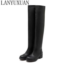 2017 Botas Mujer Big Size 34-43 Brand Design Patch Color Over The Knee Boots Thick Sole Platform Slim Long Winter Autumn 733-5 2024 - buy cheap