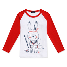 Limited Time Discount Girl Long Sleeve Tops Boy T Shirt For Child Rabbit Printed Fashion Color Block T-Shirt Children Clothing 2024 - buy cheap