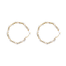 Simple Fahion Gold Metal Geometric Big Round Circle Hoop Earrings For Women Elegant Simulated Pearl Earrings Party Kpop Jewelry 2024 - buy cheap