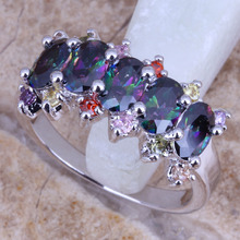 Anillo de mujer Chapado en plata Glaring Zirconia cubica arcoiris multigema, talla 6 / 7 / 8 / 9 E810 2024 - compra barato