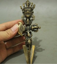 YM 316 Tibete Budismo Cobre Bronze Mahakala Cabeça Colérico Divindade Phurba Dagger Titular 2024 - compre barato